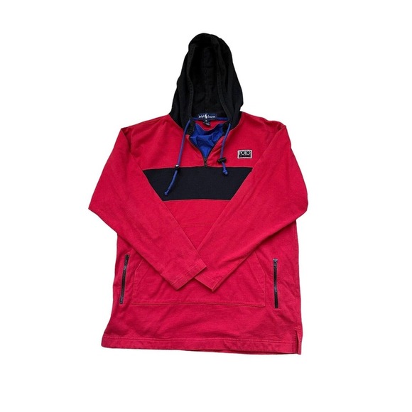 Vtg Polo Ralph Lauren Hi Tech Hoodie Hooded Sweatshirt Red Men's Medium H10242 - Picture 4 of 15